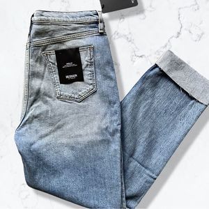 Hudson Landslide Denim Holly High-rise Straight Ankle Mom Jeans 32/12 Button Fly